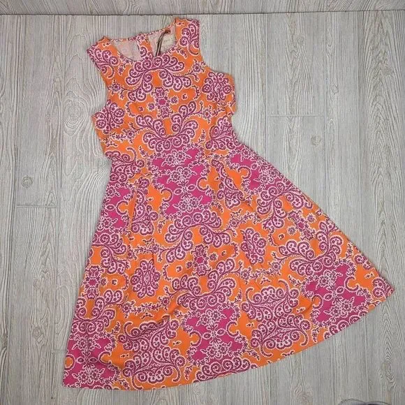 Holly & Whyte by Lindex Womens 10 Midi Dress Orange Pink Floral Sleeveless Flowy - Picture 6 of 11